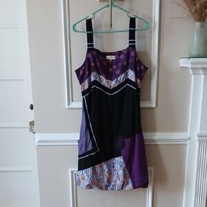 Patchwork Purple Black Sundress Puffy Hem. All Cotton